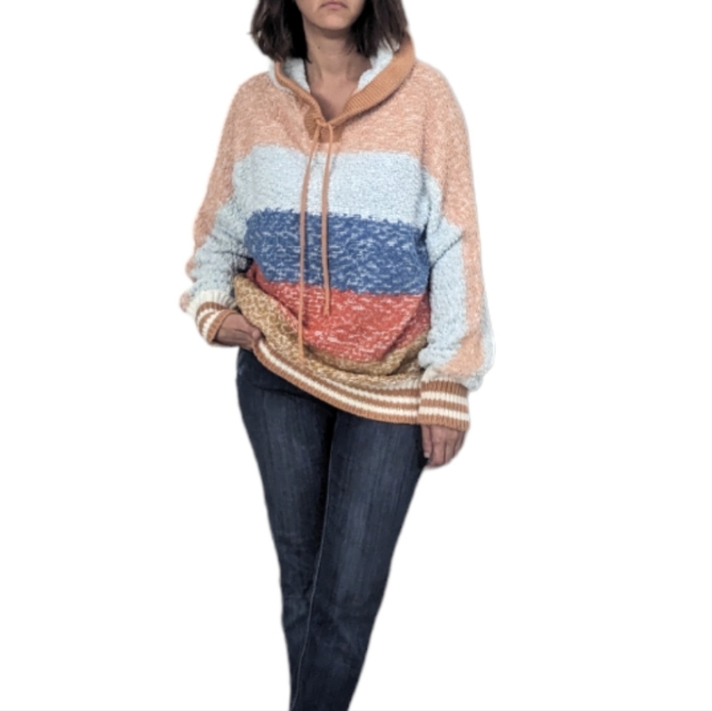 ENTRO Popcorn Knit Hooded Sweater Top ~ NWT